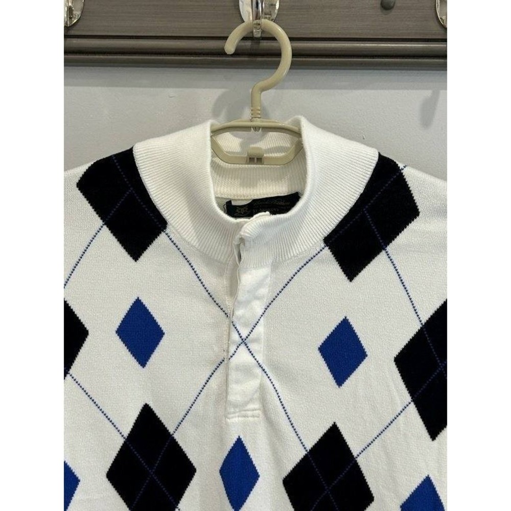 Brooks Brothers White Argyle Blue Long Sleeve‎ Sweater 1/4 Button St Andrews XL - Picture 4 of 11